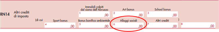 Redditi SC 2021- rigo RN114 colonna 6, Credito d’imposta per il riscatto degli alloggi sociali
