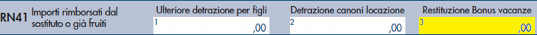 modello redditi PF 2021- rigo RN41, colonna 3 retituzione bonus vacanze