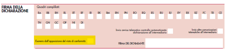 Frontespizio Redditi Sc 2021 con la casella esonero dall’apposizione del visto di conformità