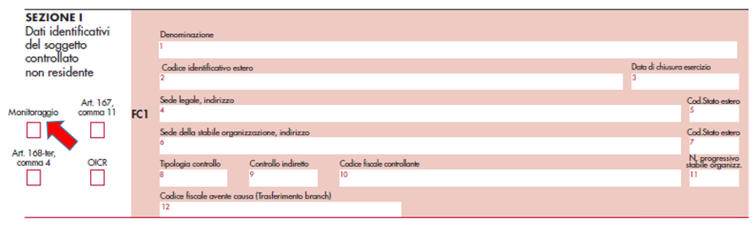 immagine della nuova casella denominata monitoraggio nel quadro FC
