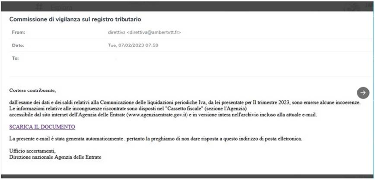 avviso phishing 19 febbraio 2023 secondo esempio