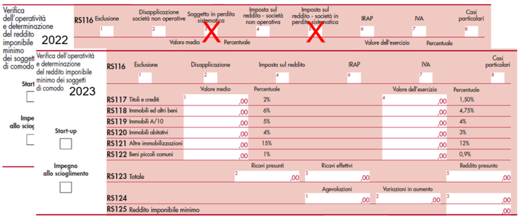 immagine con il confronto dei righi RS116 della dichiarazione 2022 e della dichiarazione 2023