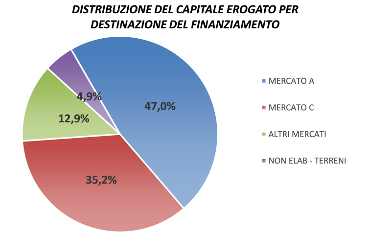 grafico della distribuzione del capitale erogato per finanziamenti - rapporto 17.10.2023