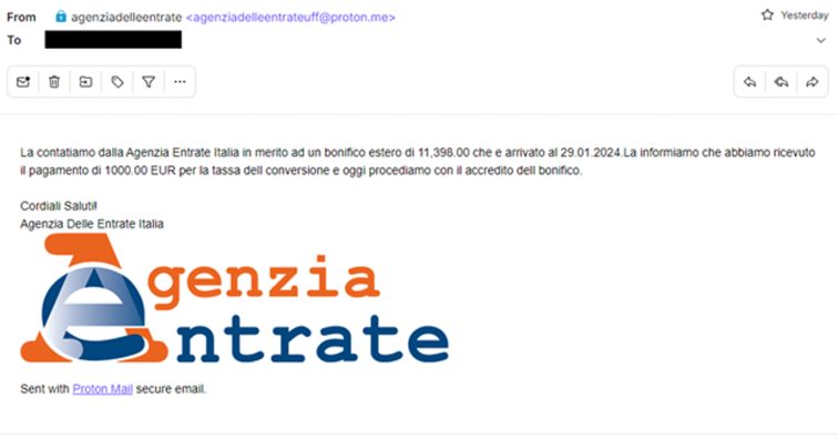 immagine di una falsa e-mail