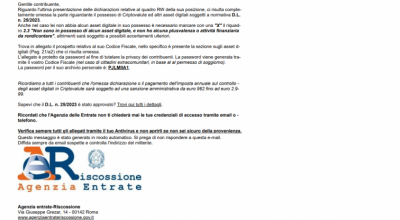 Richiesta imposte su criptovalute, ritorna la mail-truffa mascherata
