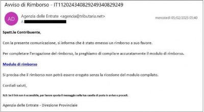 Falsi rimborsi fiscali: nuova ondata di phishing